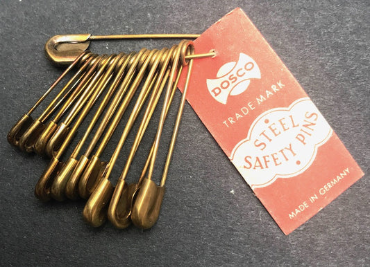 12 lovely old 1930s German Brass Plated 1-1.5" Safety Pins