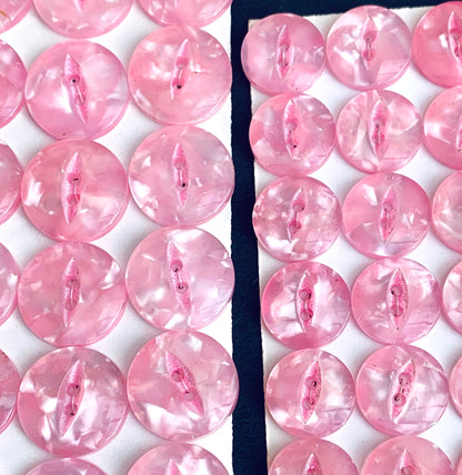 24 Shimmering Lucite Pink Vintage Buttons 1.5cm or 1cm wide