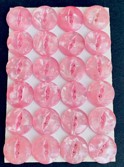 24 Shimmering Lucite Pink Vintage Buttons 1.5cm or 1cm wide