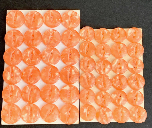 24 Glowing Lucite Peach Vintage Buttons 1.5cm or 1cm wide