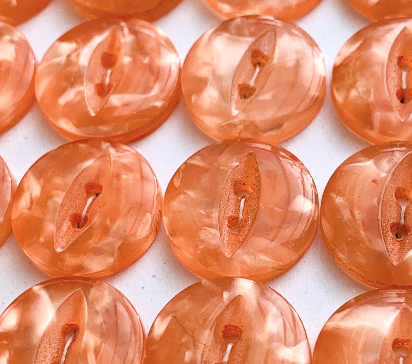 24 Glowing Lucite Peach Vintage Buttons 1.5cm or 1cm wide