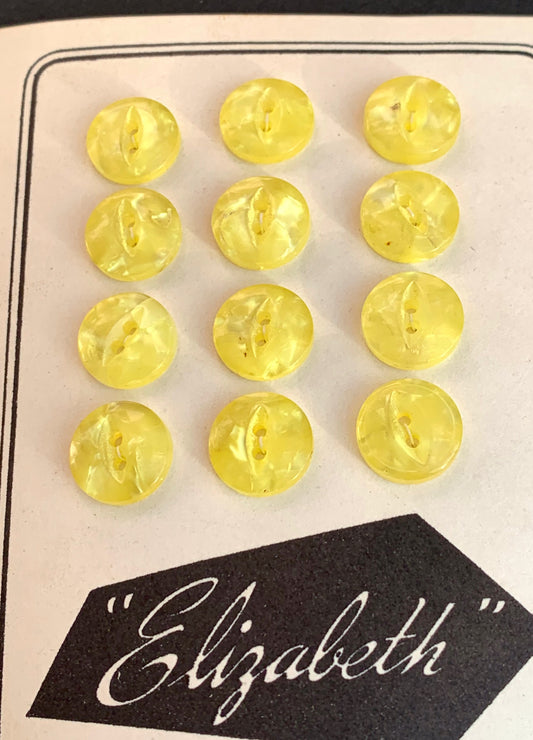 12 Shimmery Vintage Lucite Sunny Yellow 1cm Buttons