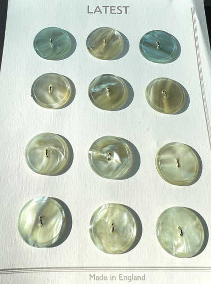 12 Shimmery Pale Yellow Moonglow Lucite 2.5cm Vintage Buttons