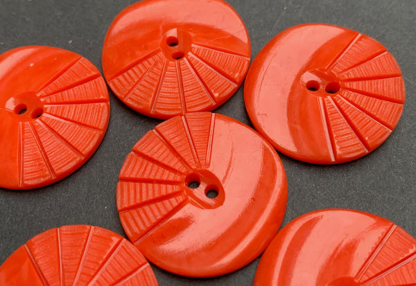 6 Red Vintage French Moulded and Carved 2.2cm or 1.7cm Buttons