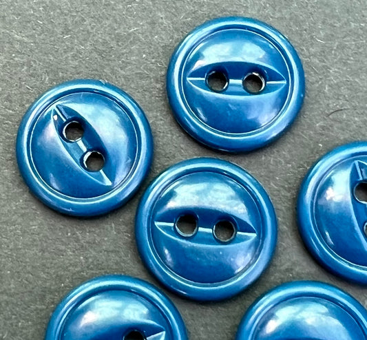 6 Teal Blue 1.4cm Vintage Buttons