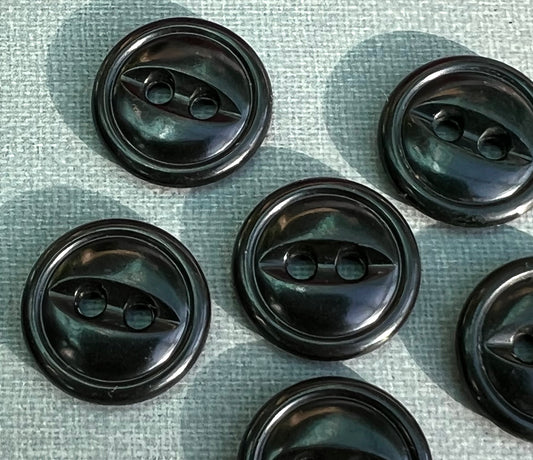 6 Black 1.4cm Cats Eye Vintage Buttons