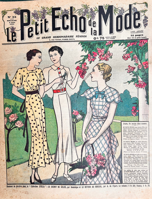 1930s Summer Holiday Fashions in 9th June 1935 French Fashion Paper Le Petit Echo de la Mode