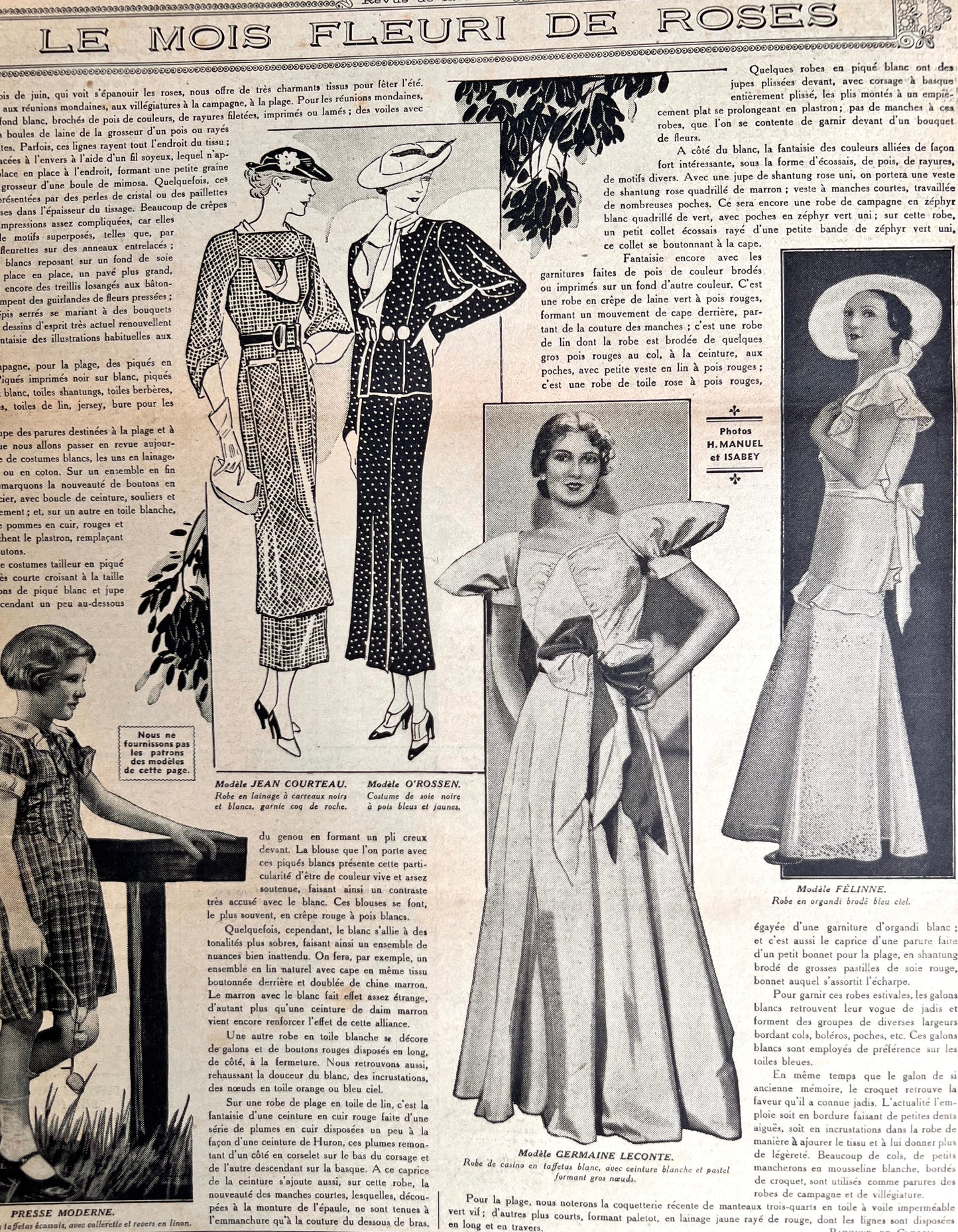 1930s Summer Holiday Fashions in 9th June 1935 French Fashion Paper Le Petit Echo de la Mode