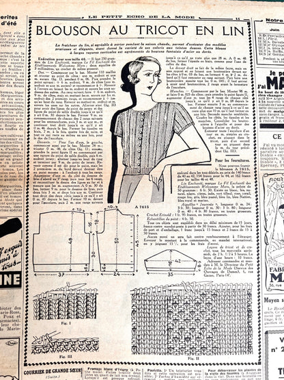 1930s Summer Holiday Fashions in 9th June 1935 French Fashion Paper Le Petit Echo de la Mode