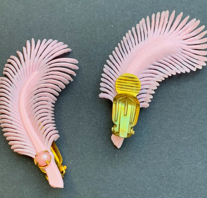 Whimsical Pink Feather Vintage Clip-on Earrings