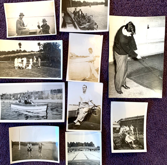 10 1930s/40s Photos of People on playing Tennis, golf, on Boats and Fishing (A49)