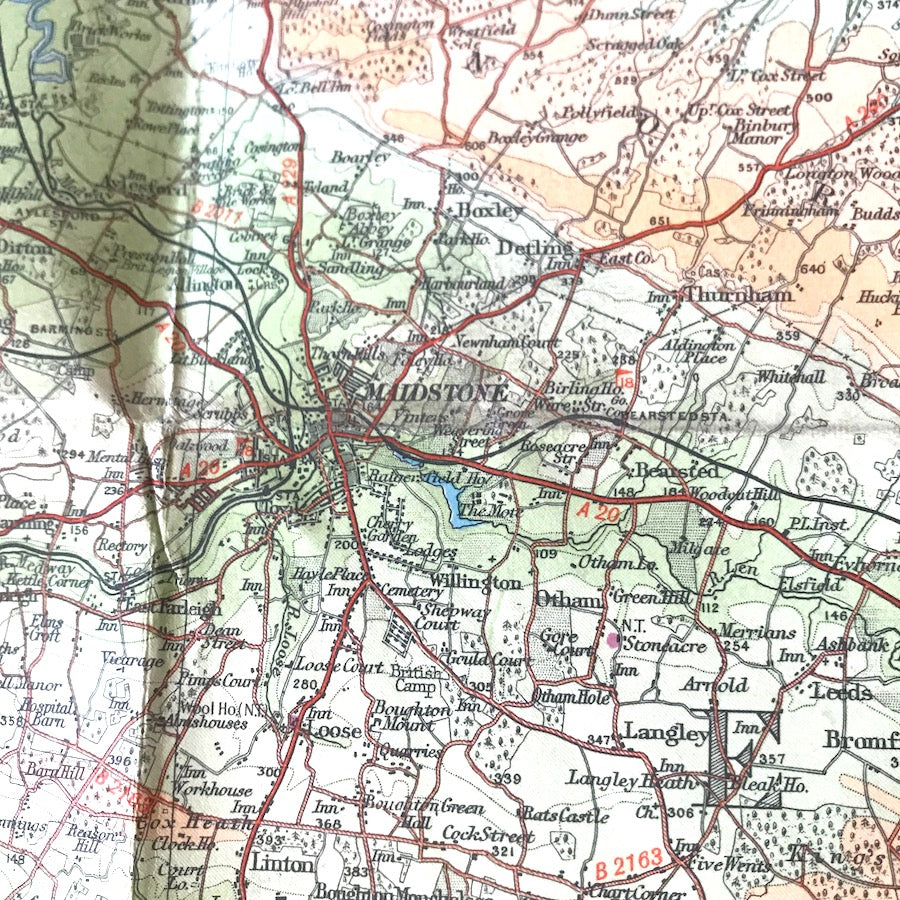 1940s Bartholomew's 1/2" to 1 Mile Contoured Map of KENT