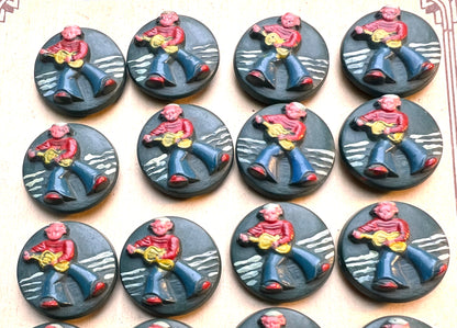 24 Vintage Italian Buttons - Sailors playing The Guitar - 2cm - Choice of 8 colours