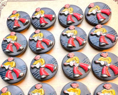 24 Vintage Italian Buttons - Sailors playing The Guitar - 2cm - Choice of 8 colours