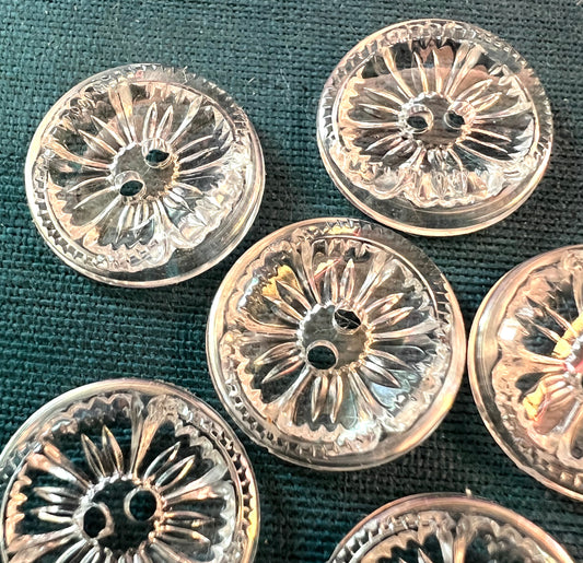 Clear Sparkly Vintage Flower 1.5cm Buttons - 6 or 24.