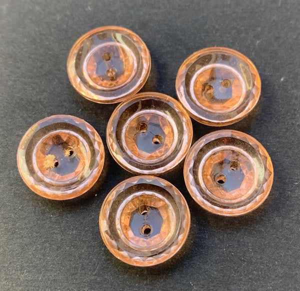6 Gorgeous Shimmery Vintage Peach Pink Glass 1.3cm Buttons