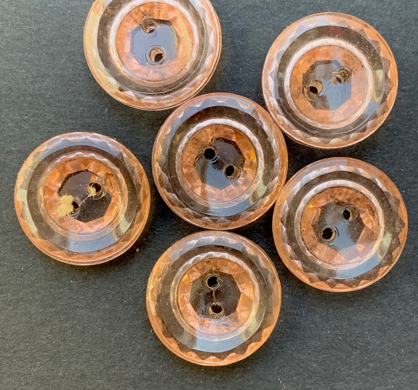 6 Gorgeous Shimmery Vintage Peach Pink Glass 1.3cm Buttons