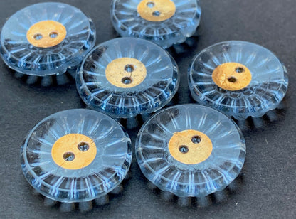 6 Sparkly Blue Vintage 1930s French Glass 1.8cm Buttons