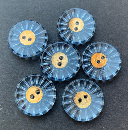 6 Sparkly Blue Vintage 1930s French Glass 1.8cm Buttons