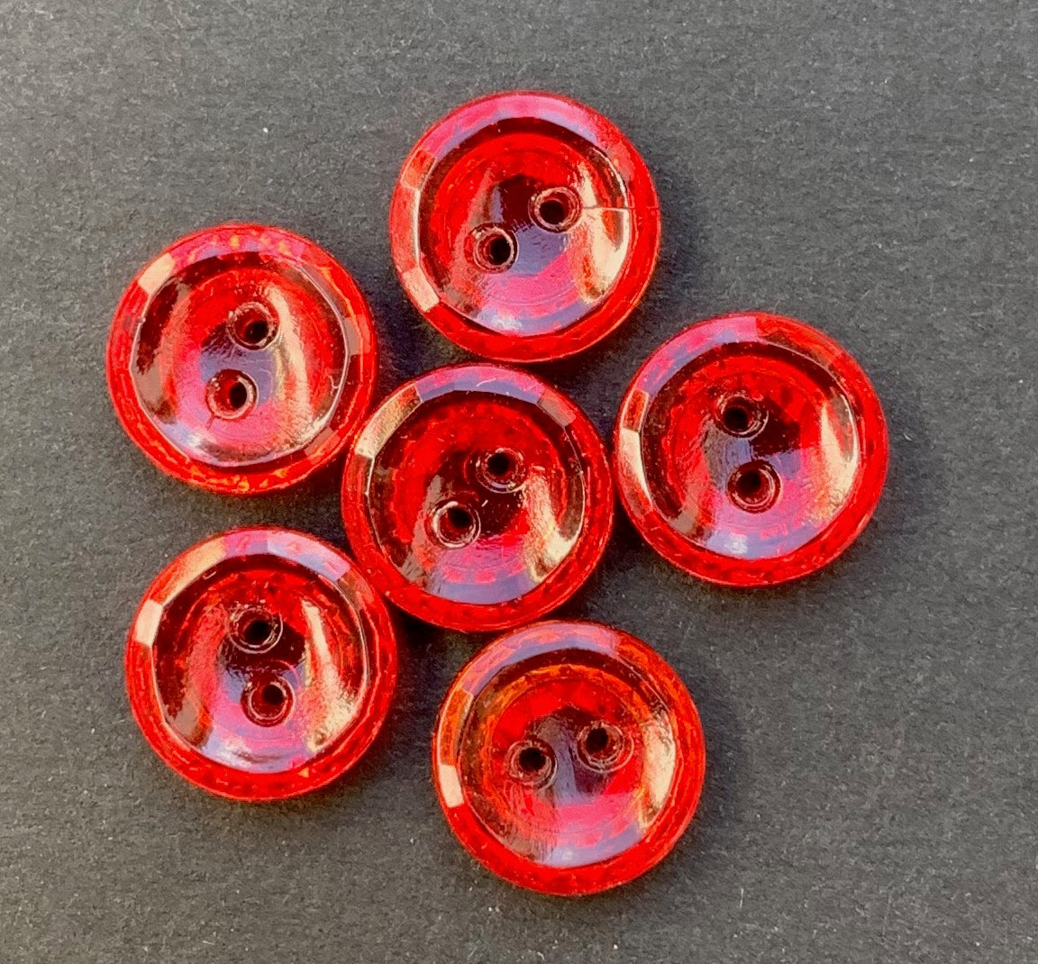 6 Glowing Red Vintage Faceted Glass 11mm or 1.3cm Buttons.