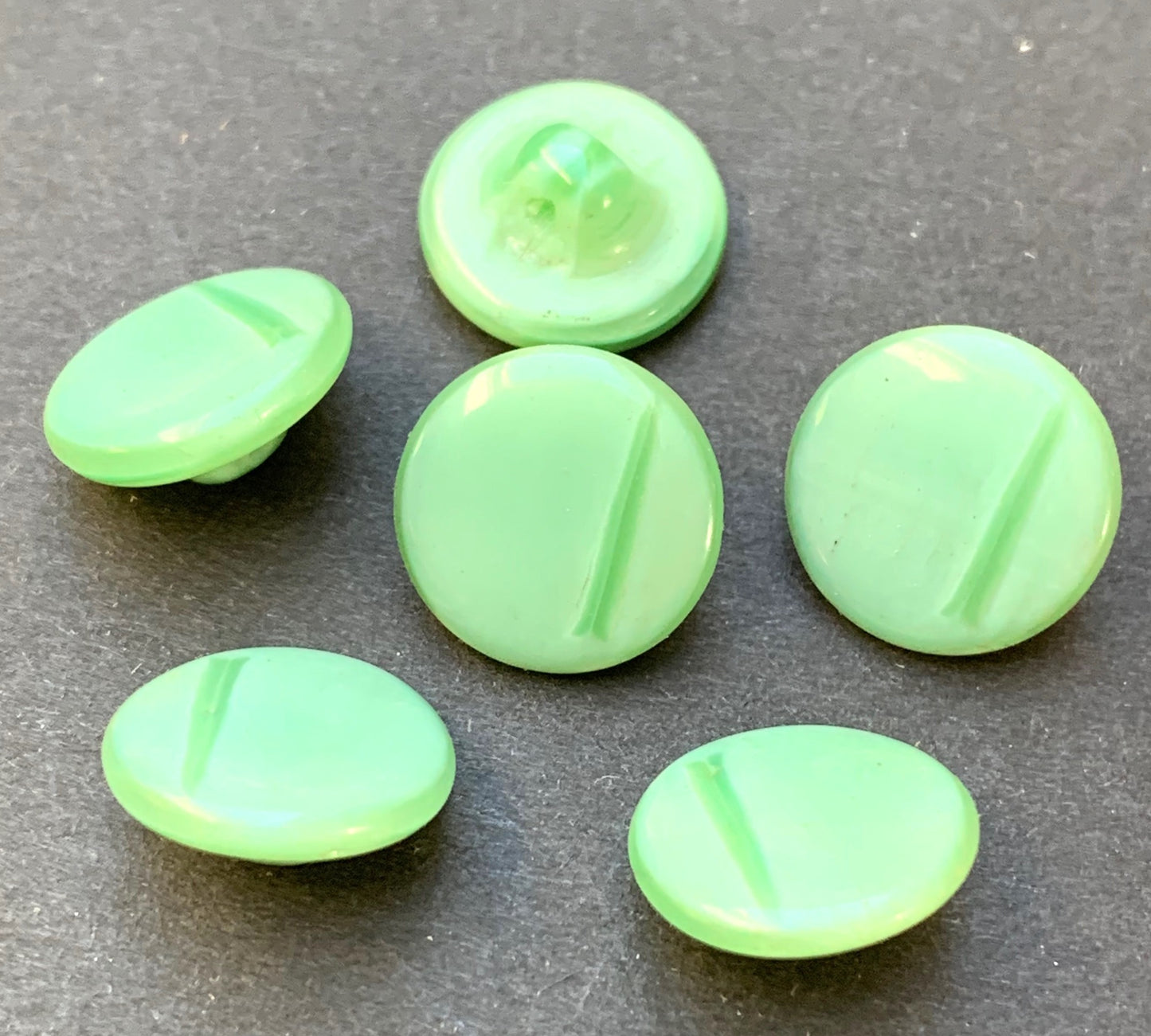 6 Vintage 8mm Soft Green Glass Buttons