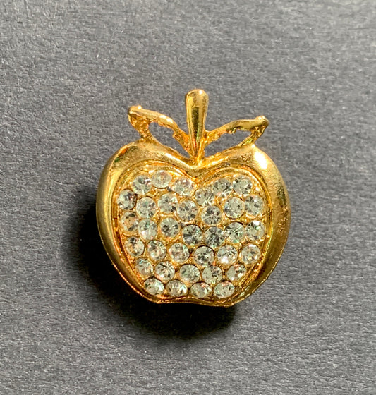 Sweet Little Gold and Diamante Apple Vintage 1980s Brooch