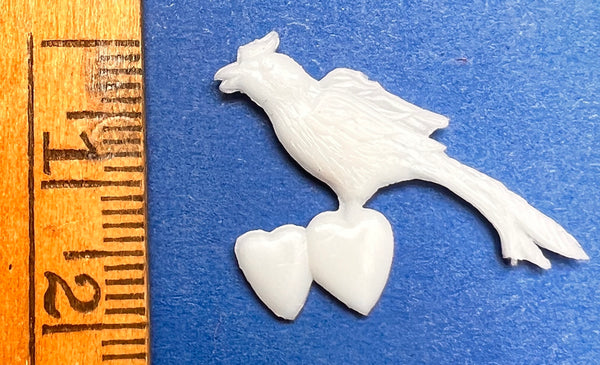 3 Vintage LOVEBIRD with Hearts Stampings Charms 2.5cm tall