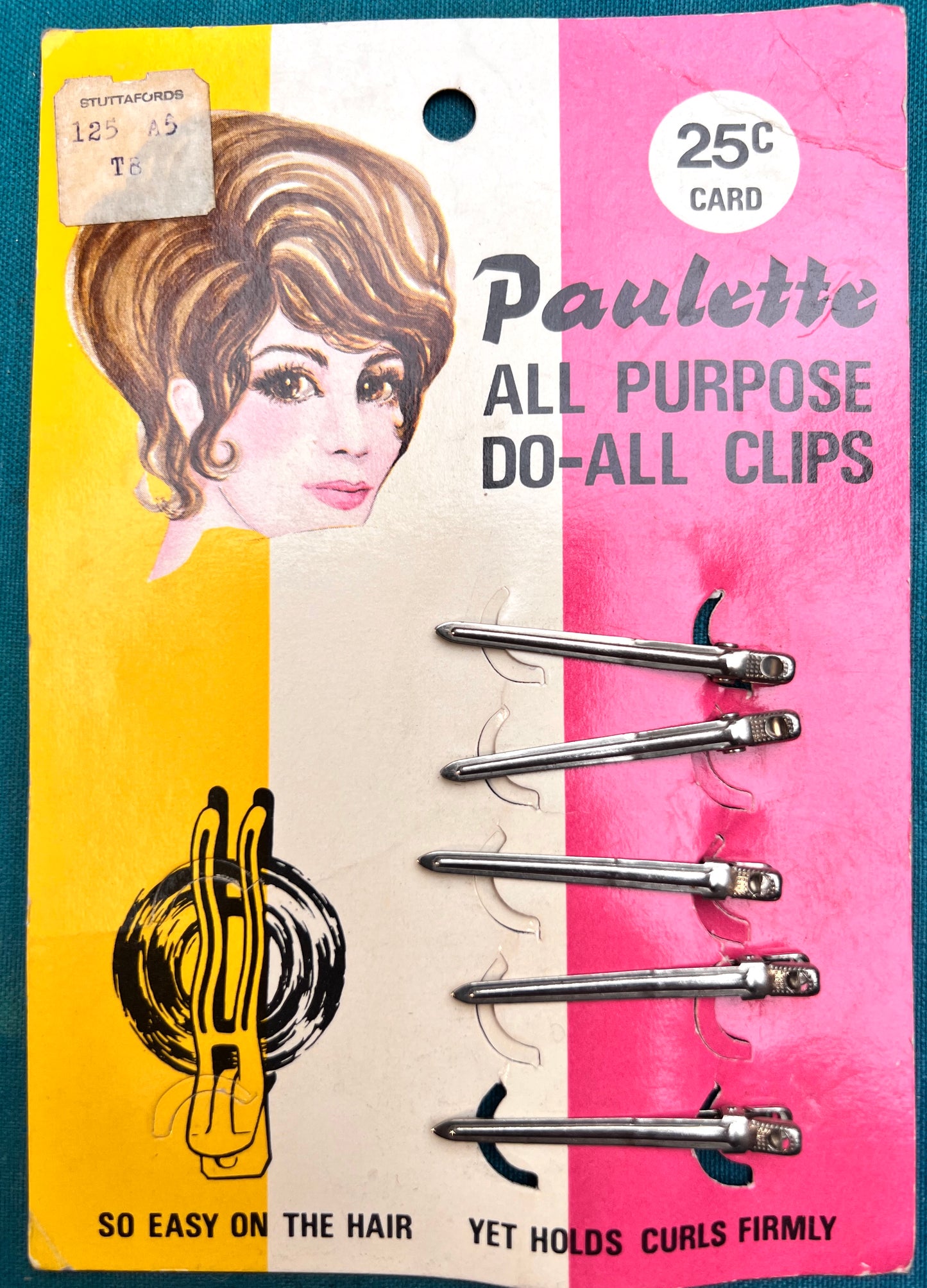 Vintage Sheet of 5 x 4cm  Little Pin Curl Clips.