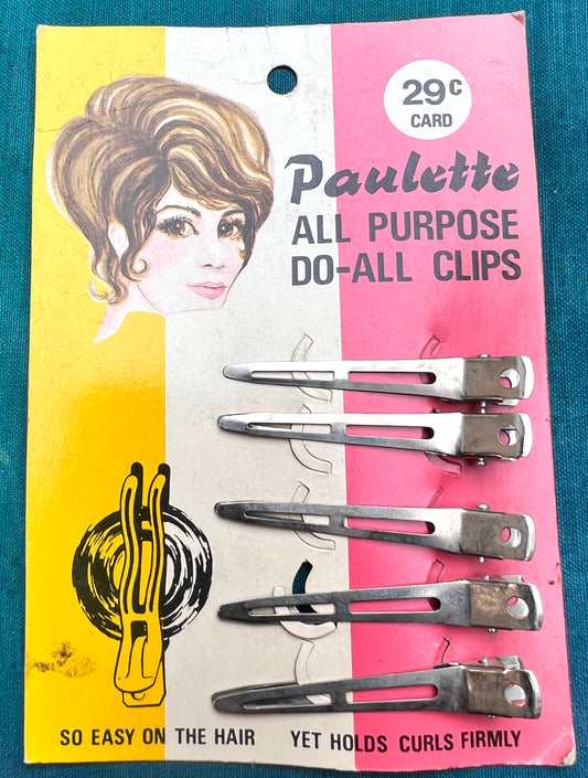 1960s Sheet of 5 x 6cm  ALL PURPOSE CLIPS. for Pin Curls or Holding Rollers