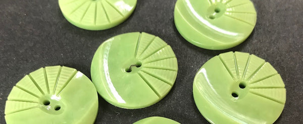 6 Mint Green 1930s Moulded and Carved  2.2cm Buttons