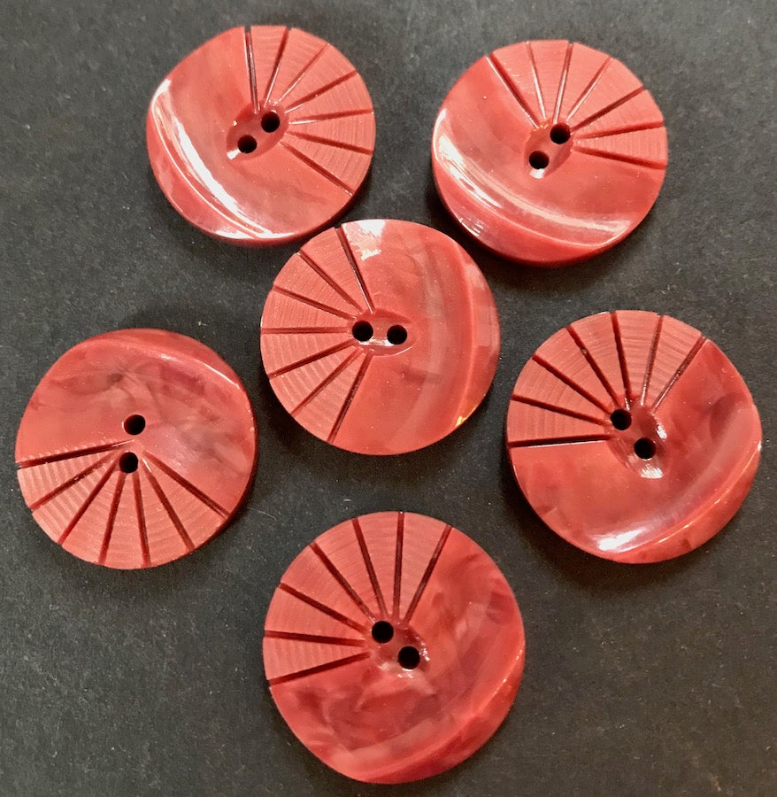 6 Plum Terracotta Vintage 1930s Moulded and Carved  2.2cm Buttons