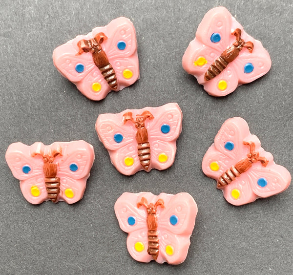 6 Happy Pink  Butterfly Vintage Buttons - 1.5cm wide