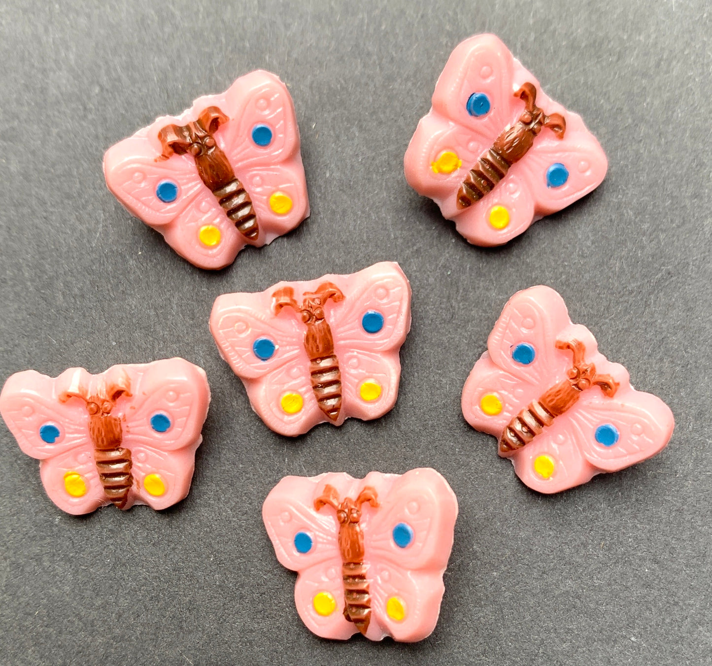 6 Happy Pink  Butterfly Vintage Buttons - 1.5cm wide