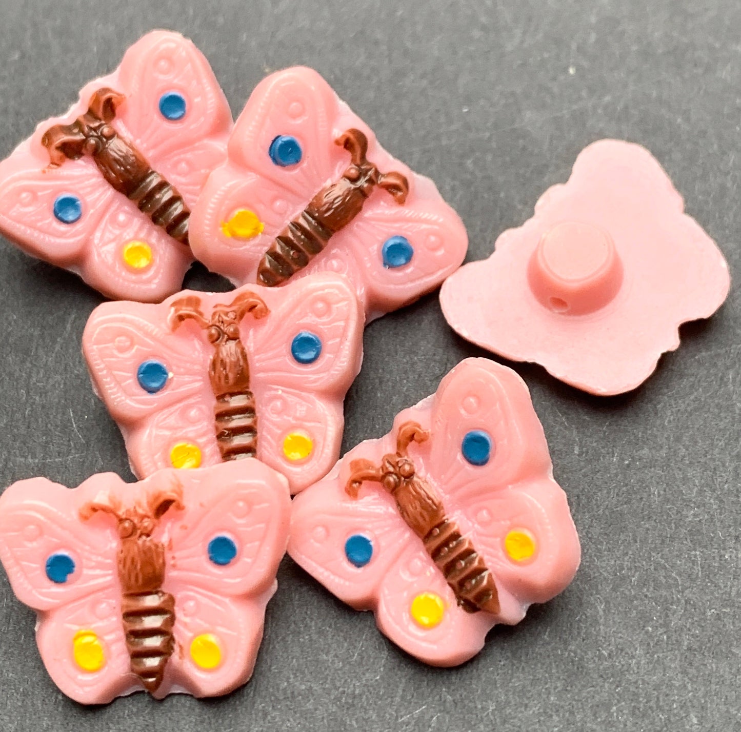 6 Happy Pink  Butterfly Vintage Buttons - 1.5cm wide