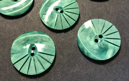 6 Frosted Green 1930s Moulded and Carved  2.2cm Buttons