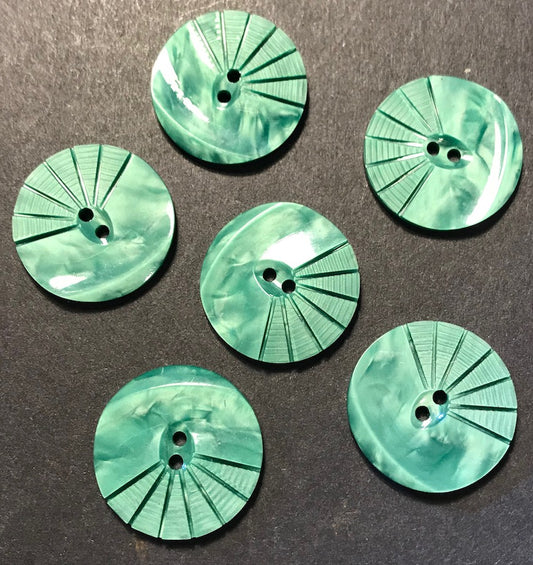 6 Frosted Green 1930s Moulded and Carved  2.2cm Buttons