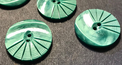 6 Frosted Green 1930s Moulded and Carved  2.2cm Buttons