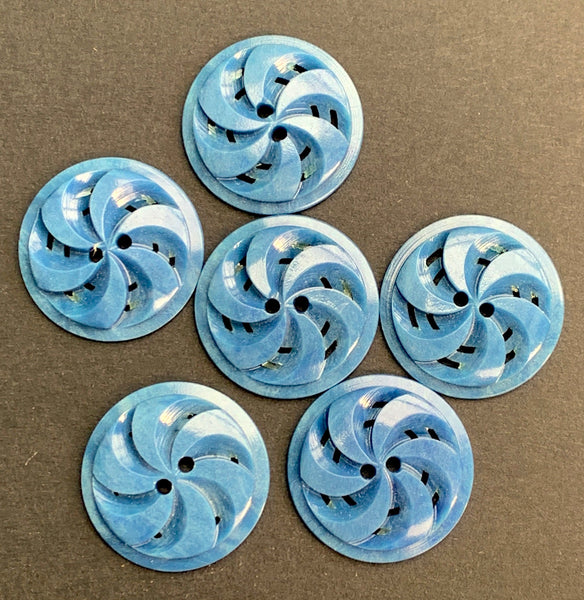 Unusual Mid Century Petrol Blue Swirling  2.2cm Buttons