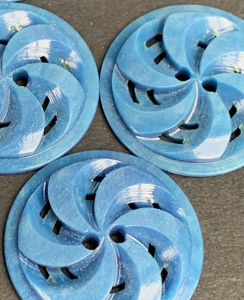Unusual Mid Century Petrol Blue Swirling  2.2cm Buttons