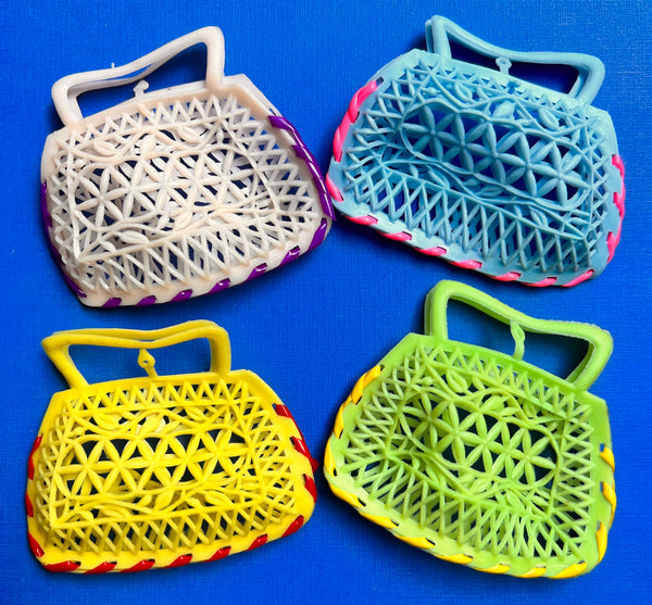 4 Gloriously Kitsch Vintage 9cm wide Plastic Bags/Purses - Endlessly useful...