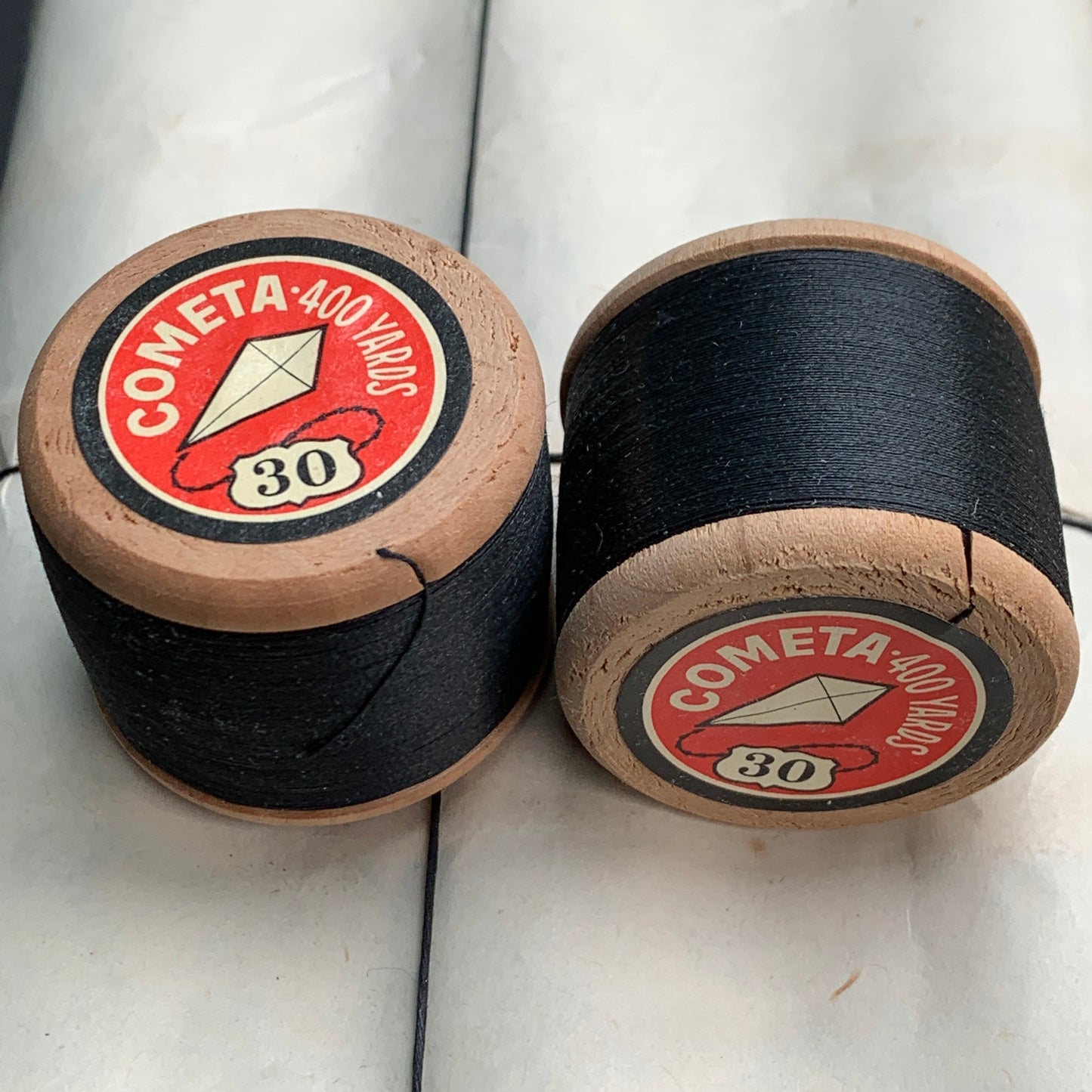 12 x 400yds Vintage thick Gauge 30 Black COMETA Brand Cotton Sewing Thread