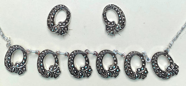Sparkly Vintage Faux Marcasite Necklace and Clip On Earrings