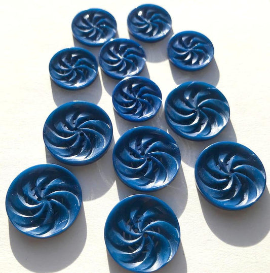 Sapphire Blue Vintage 1930s  Energetic Swirly Buttons 1.7cm or 2.2cm