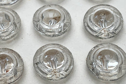 24 Deco 1.5cm Sparkly Vintage Etched Glass Buttons On Original Card