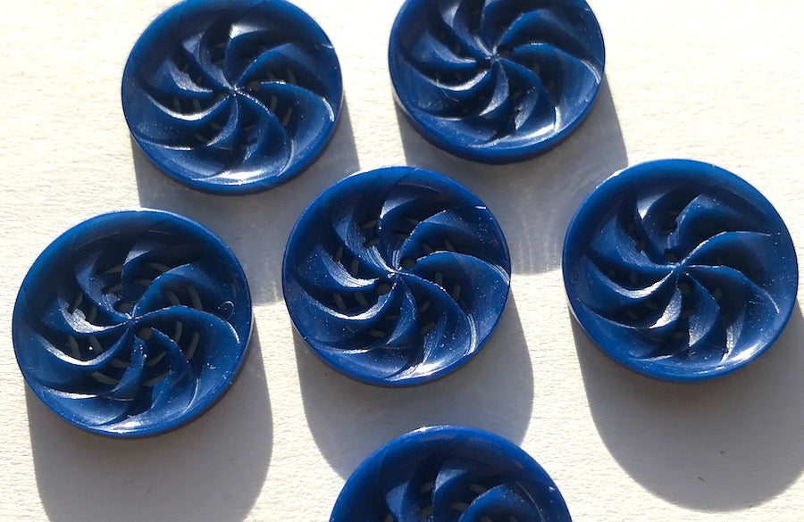 Sapphire Blue Vintage 1930s  Energetic Swirly Buttons 1.7cm or 2.2cm