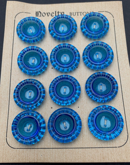 Lovely Azure Blue 1.2cm, 1.7cm or 2cm  Vintage Buttons - 6 loose or 12 on Original Card