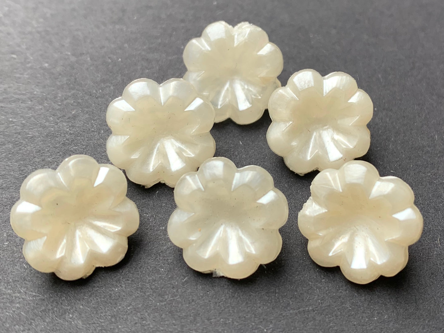 6 Creamy White Vintage Flower Buttons -1.2cm wide