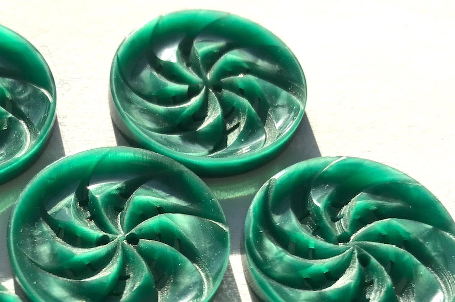 6 Swirly Silvery Green Vintage 2.2cm Buttons