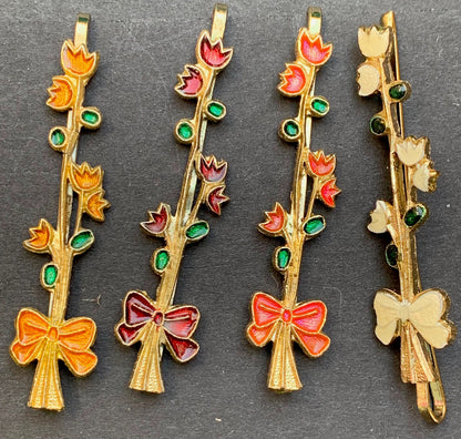 Happy Vintage Enamel Flowers and Bows Hairclips