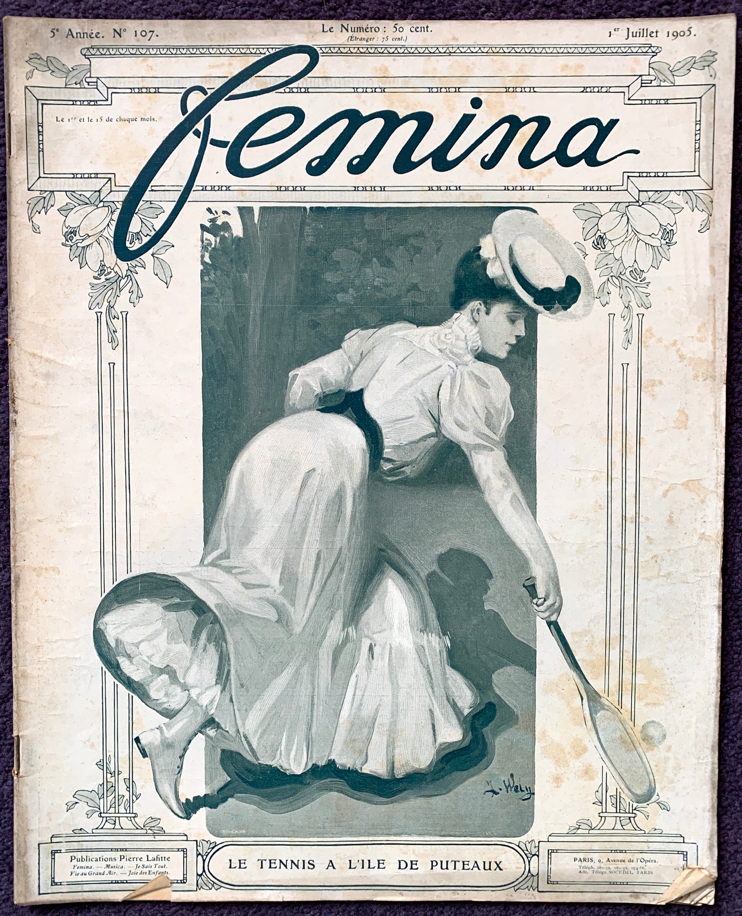 Playing Tennis on 1st July 1905 French Magazine FEMINA Gorgeous Illustrations, Fashion, Adverts